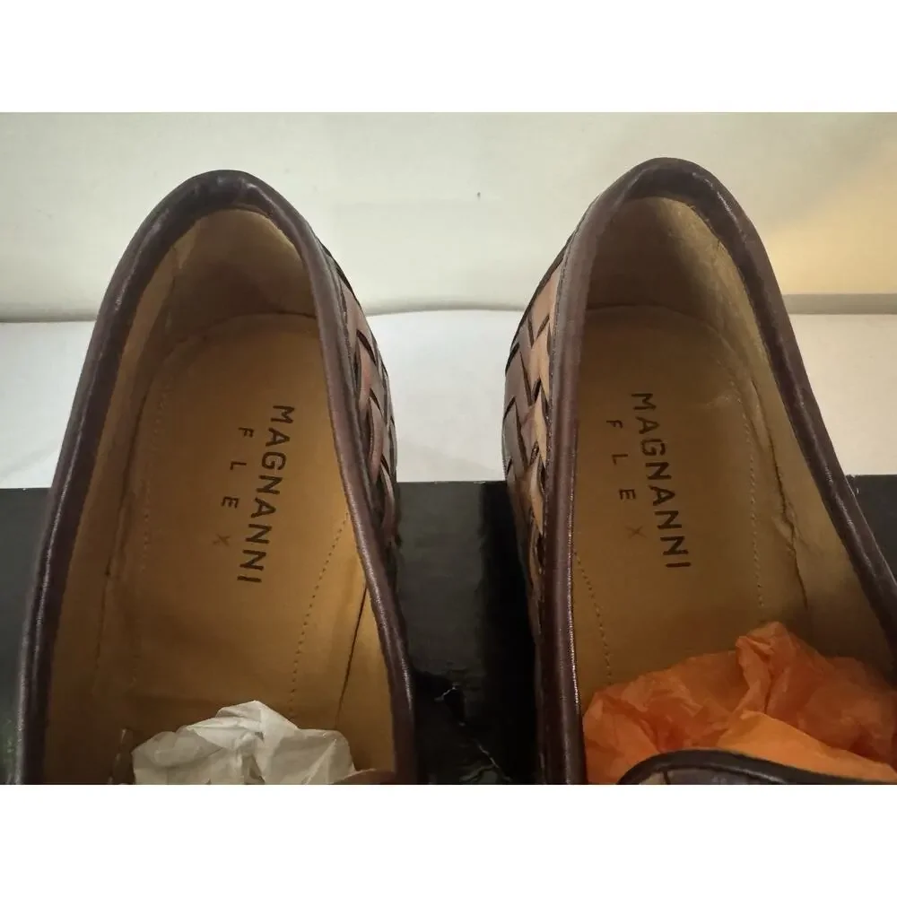 NIB Magnanni ‘Herman’ Cognac Brown Woven Leather Loafers 43.5EU/10.5US $595.00